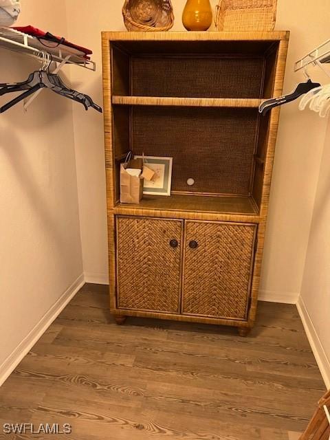 walk in closet featuring dark hardwood / wood-style floors