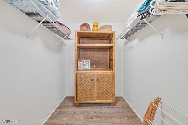 walk in closet with wood-type flooring