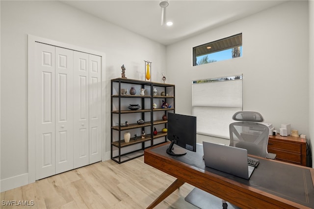 home office featuring light wood-type flooring