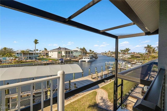 dock area with a water view