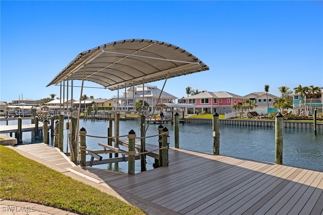 dock area with a water view