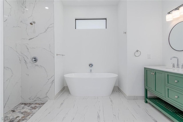 bathroom with vanity and separate shower and tub