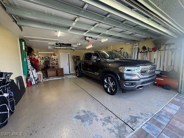 garage with a garage door opener