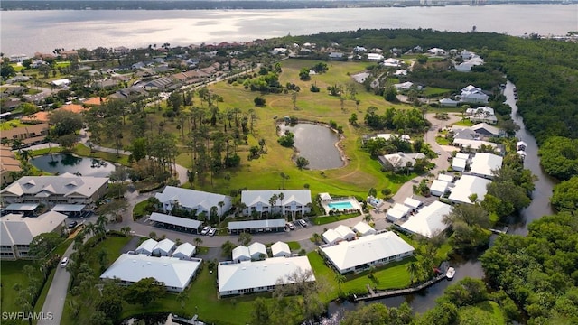 bird's eye view featuring a water view