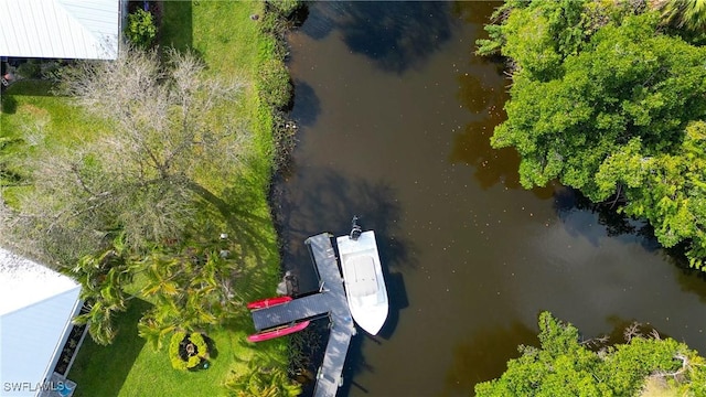 drone / aerial view featuring a water view