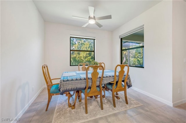 dining area featuring ceiling fan