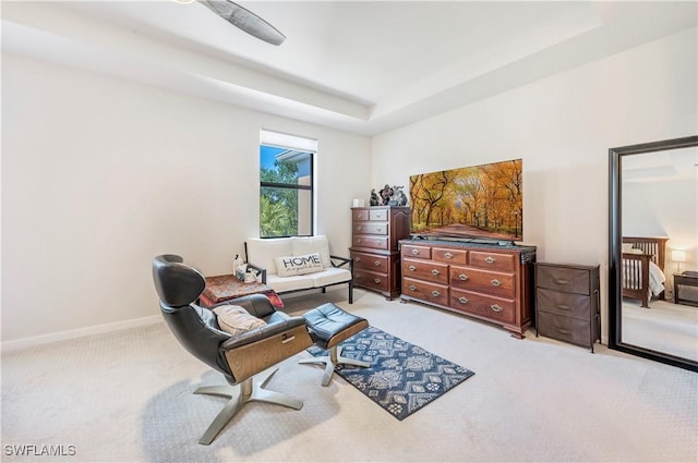 living area with light carpet