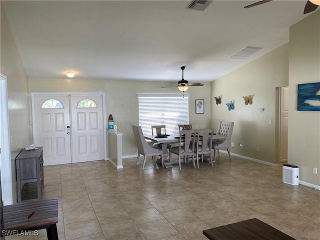 dining space featuring ceiling fan