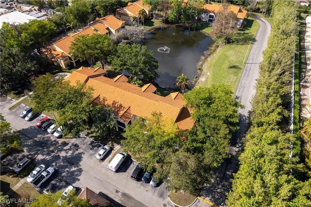 aerial view featuring a water view