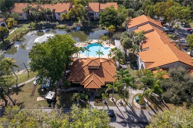 aerial view with a water view