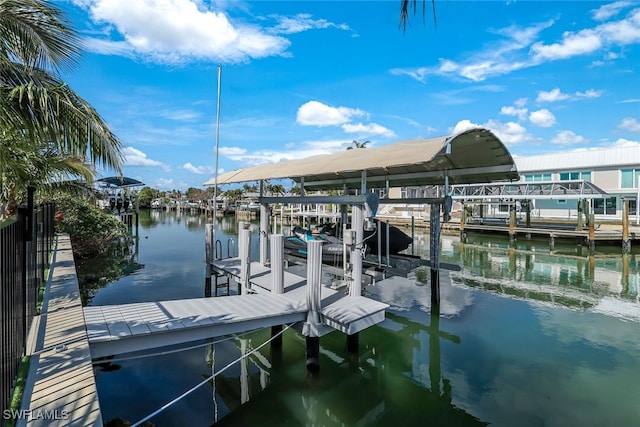 view of dock featuring a water view