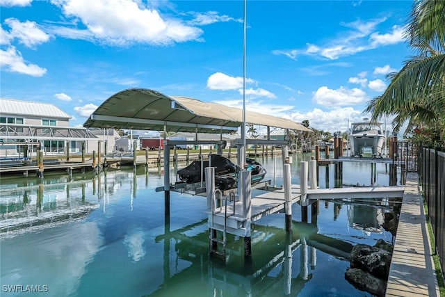 dock area featuring a water view