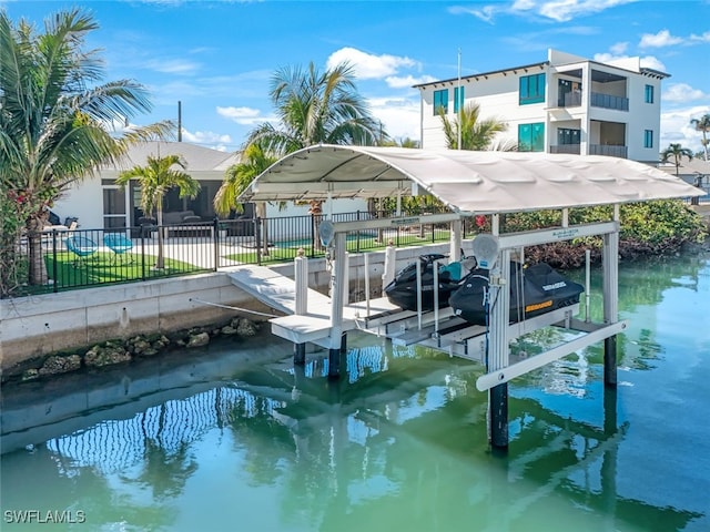 view of dock featuring a water view