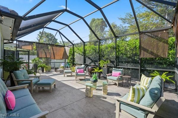 view of patio / terrace featuring a lanai and outdoor lounge area