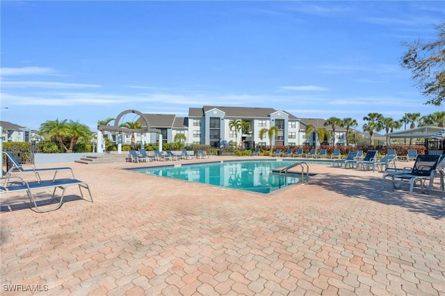 view of pool featuring a patio