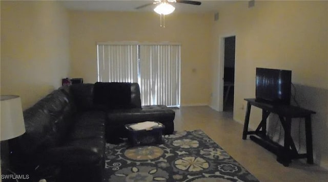 living room with ceiling fan