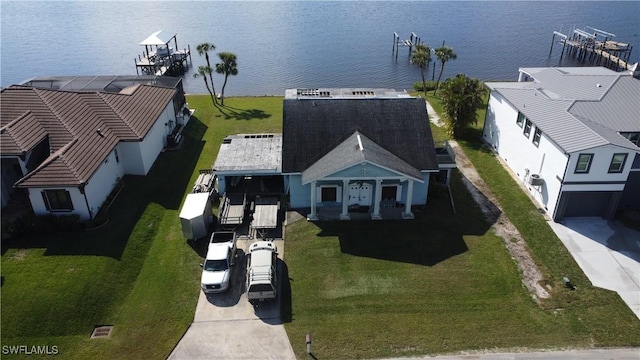 aerial view with a water view