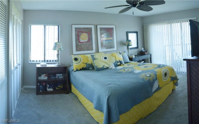 bedroom featuring carpet floors and ceiling fan