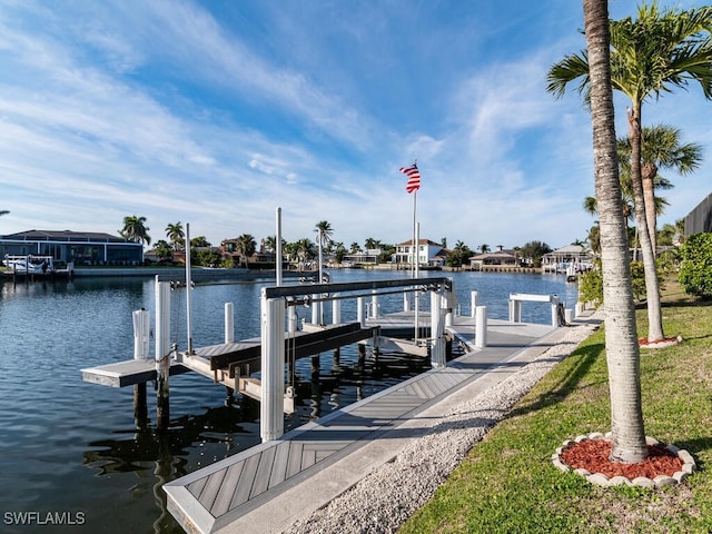 view of dock with a water view