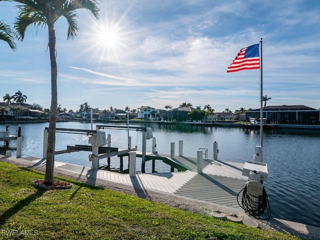 view of dock with a water view