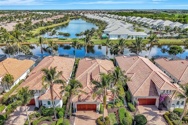 aerial view featuring a water view