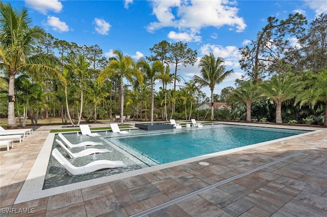 view of swimming pool featuring a patio