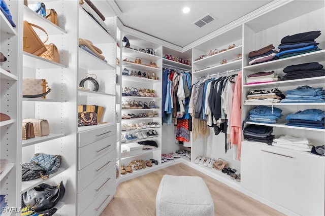 walk in closet featuring light hardwood / wood-style floors