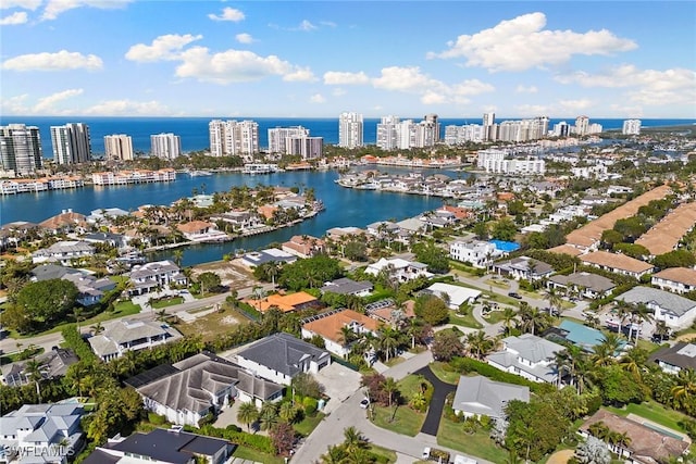 aerial view with a water view