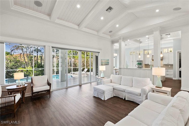 3747 Fountainhead Ln, Naples, FL 34103 - living area featuring dark wood-type flooring and recessed lighting