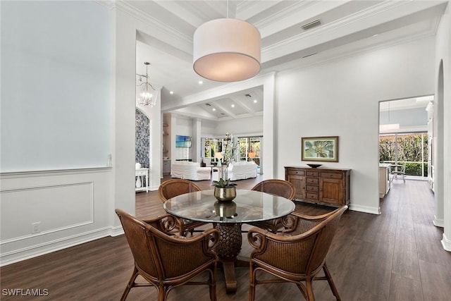3747 Fountainhead Ln, Naples, FL 34103 - dining area featuring healthy amount of natural light, wood finished floors, a chandelier, recessed lighting, and ornamental molding