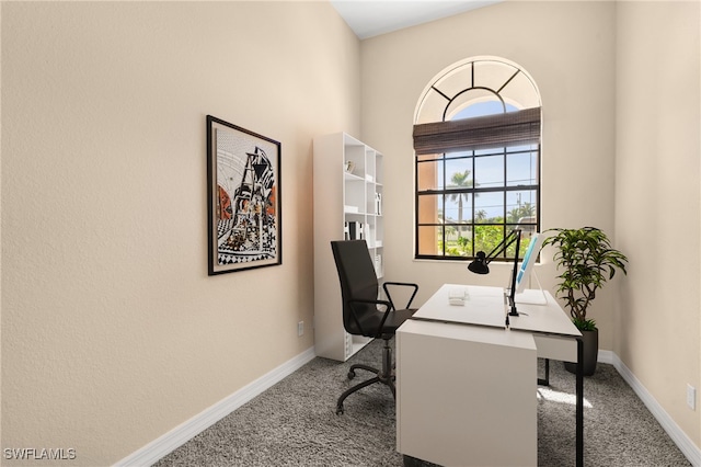 view of carpeted home office