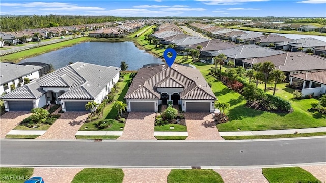 bird's eye view featuring a water view