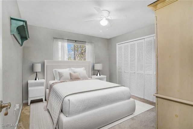 23250 El Dorado Blvd, Bonita Springs, FL 34134 - bedroom featuring light carpet, a closet, ceiling fan, and baseboards