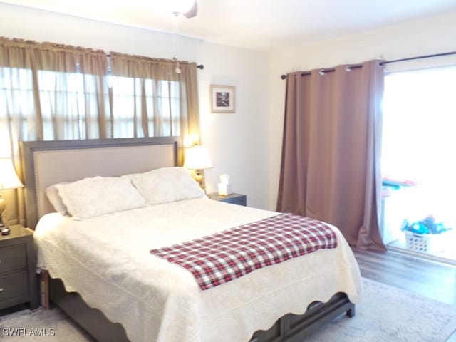 bedroom with multiple windows and hardwood / wood-style floors