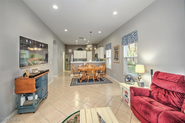 living room featuring light tile patterned flooring