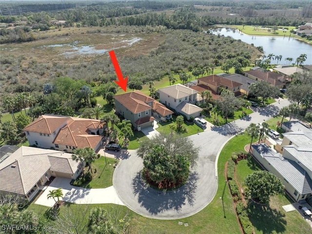 aerial view featuring a water view