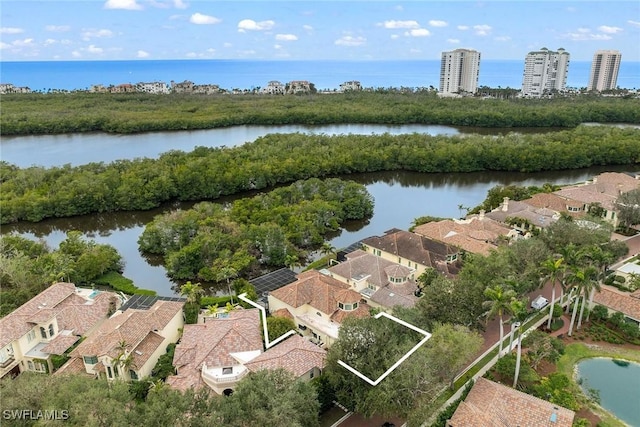 aerial view with a water view