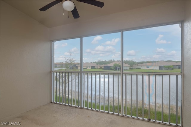19930 Barletta Ln Unit 1324, Estero, FL 33928 - unfurnished sunroom featuring a residential view, a water view, and a ceiling fan