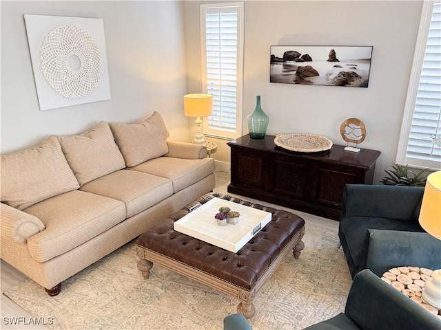 living room featuring a wealth of natural light