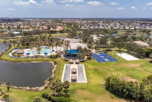 aerial view featuring a water view