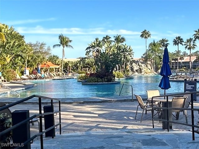 pool with a patio