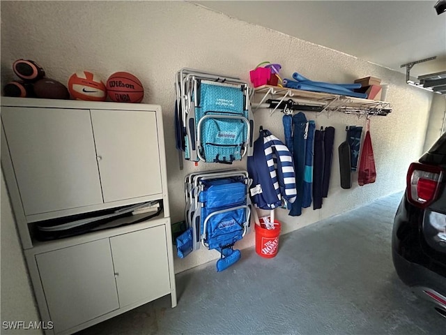garage with a textured wall