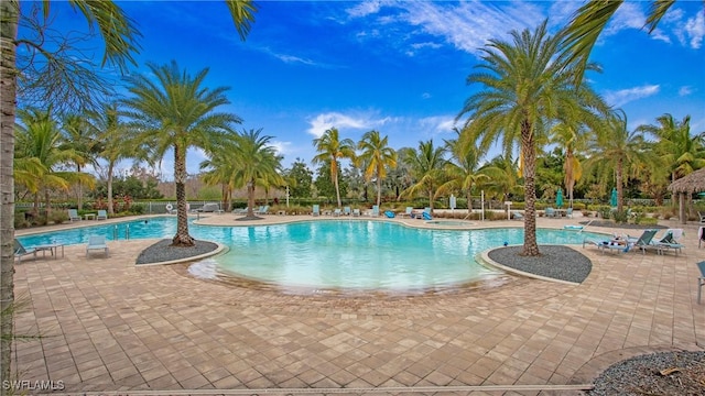 pool with a patio area