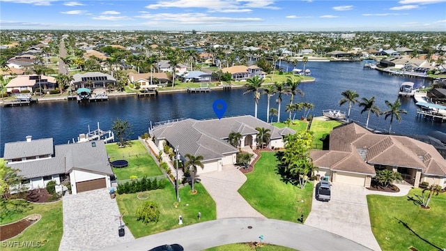 bird's eye view featuring a water view