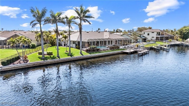 view of water feature with a boat dock