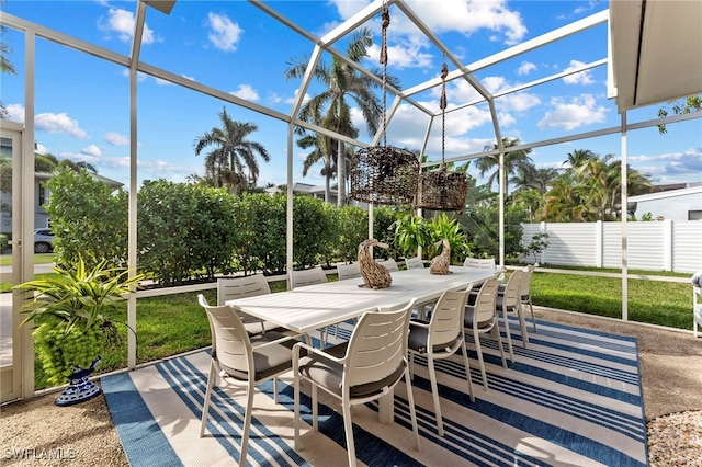 view of patio with a lanai