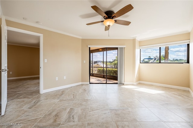 3458 Hancock Bridge Pkwy Unit 114, North Fort Myers, FL 33903 - empty room with crown molding, a ceiling fan, baseboards, and a smoke detector