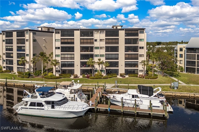 view of dock with a water view