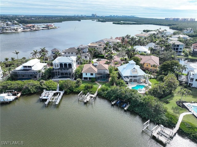 aerial view with a water view