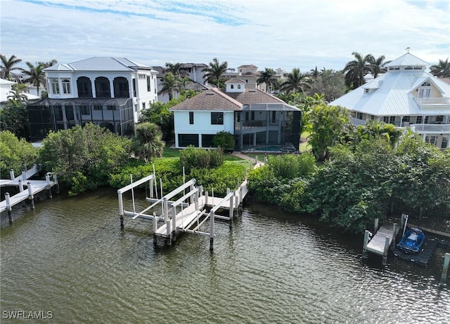 dock area with a water view